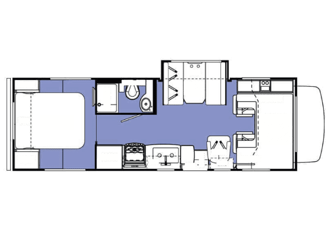 RV floor plan showing full living accommodations for traveling nurses