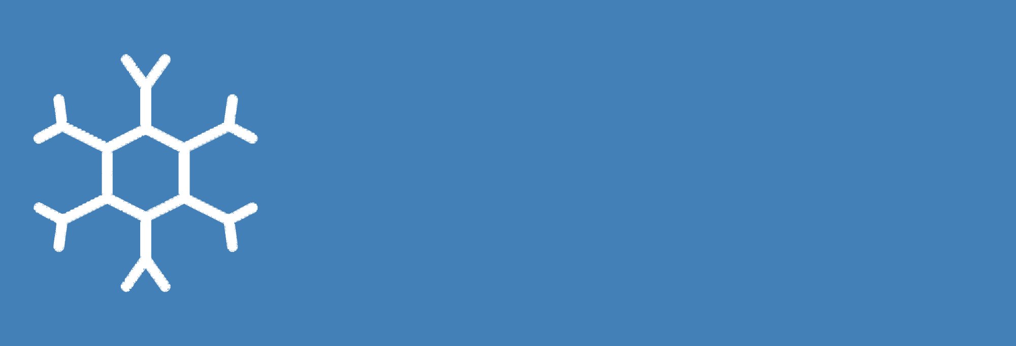 The image shows a minimalistic design featuring a white hexagonal snowflake on a blue background. Th...